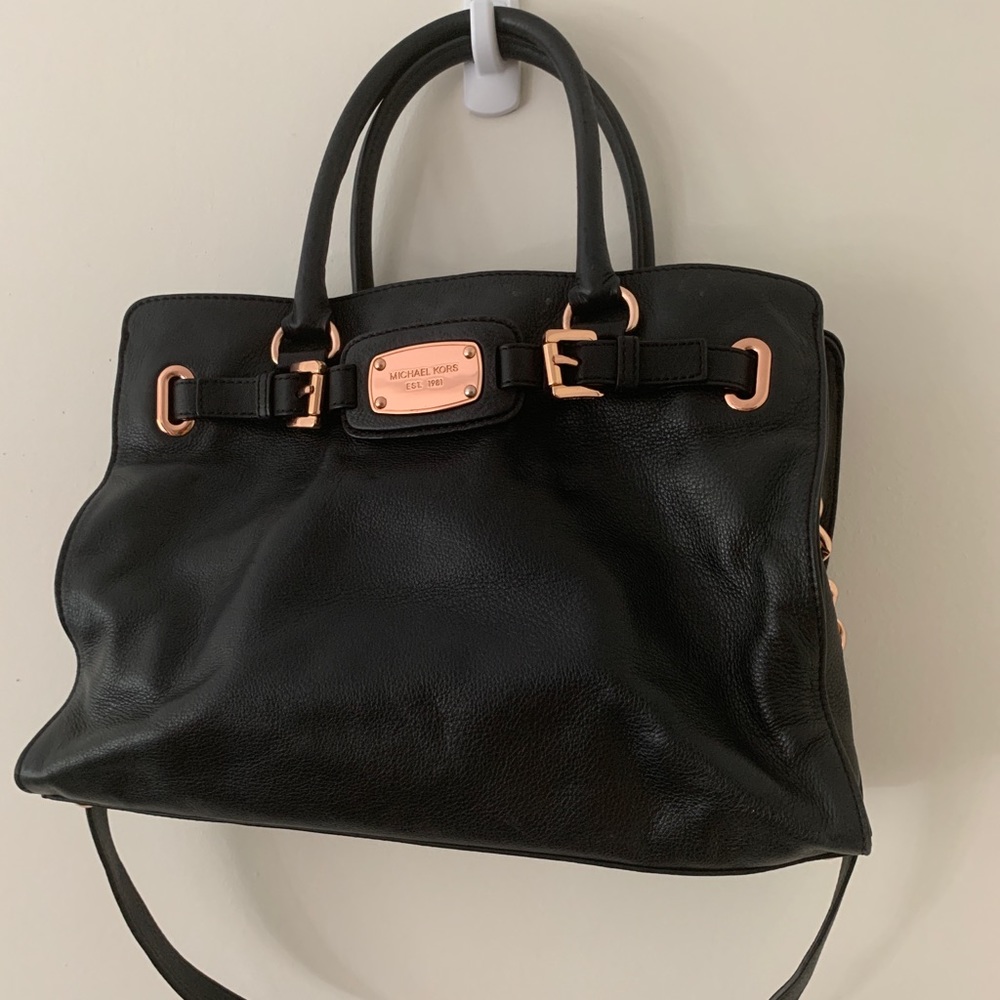 Michael Kors black leather purse with rose gold